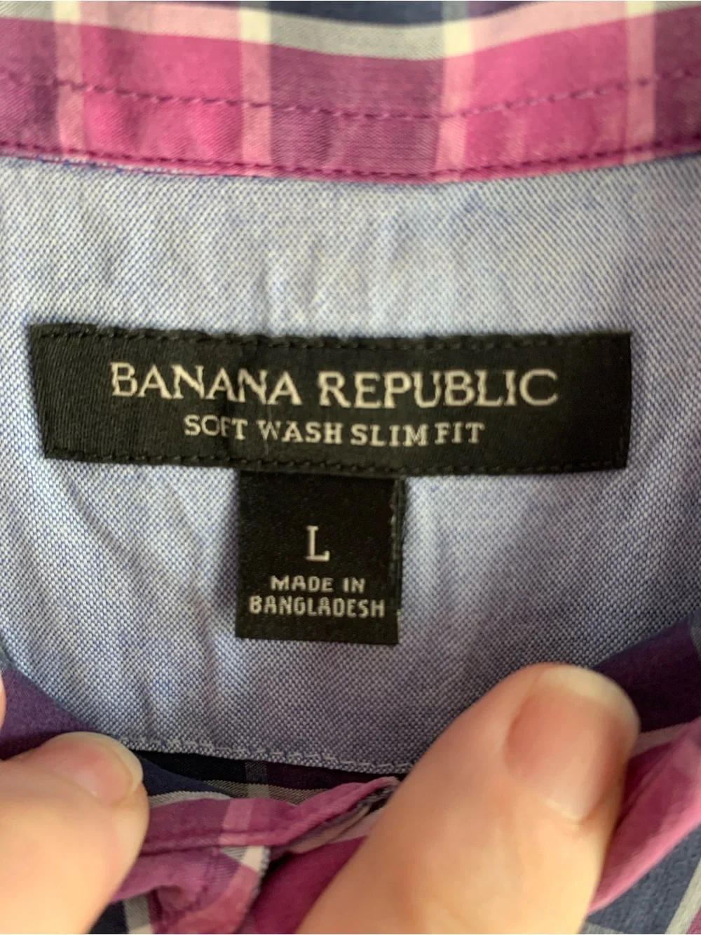 Banana Republic Button Down Shirt Pink Navy Check Soft Cotton EUC Slim Large